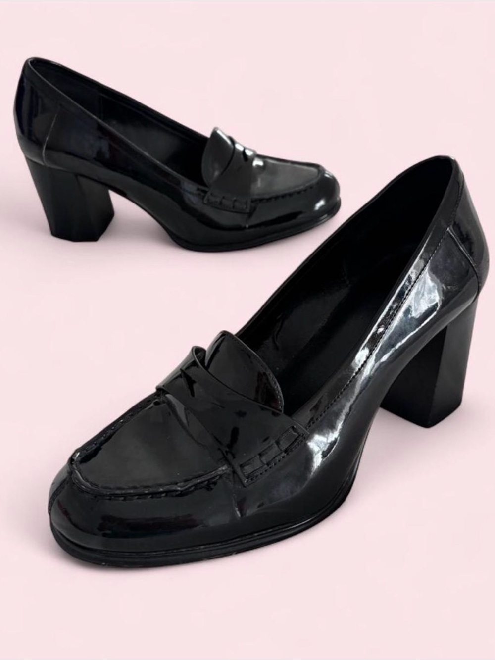 Michael Kors Black Patent Leather Block Heel Loafers - Women